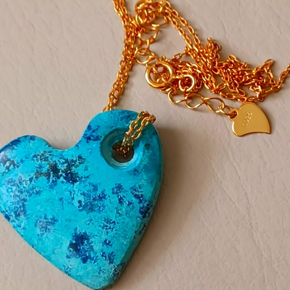 Amazing Natural Chrysocolla Shattuckite Azurite Heart Necklace